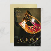 金ゴールド旋回マスカレードマスクRSVP招待状 出欠カード (正面/裏面)