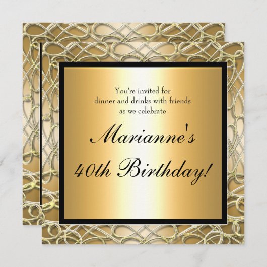 金ゴールド旋回誕生日記念日イベント招待状 招待状 (正面/裏面)