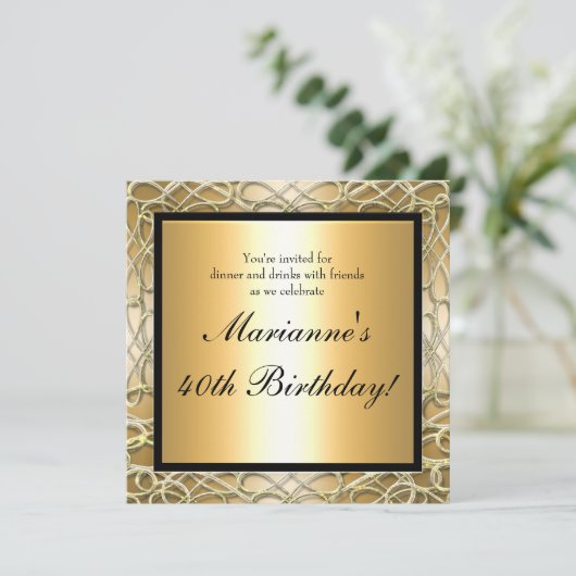 金ゴールド旋回誕生日記念日イベント招待状 招待状 (スタンド正面)