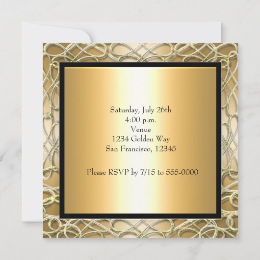 金ゴールド旋回誕生日記念日イベント招待状 招待状 (裏面)