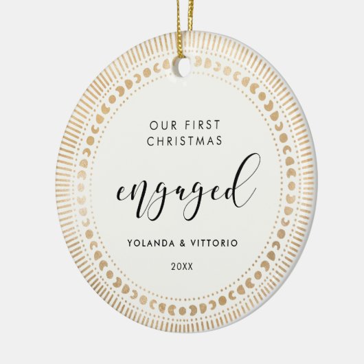 金ゴールド日が差すことエレガント第1回クリスマス婚約した セラミックオーナメント (左)