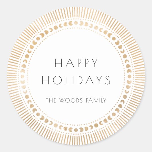 金ゴールド日が差すことフレームアートデコハッピーホリデイズ ラウンドシール (正面)