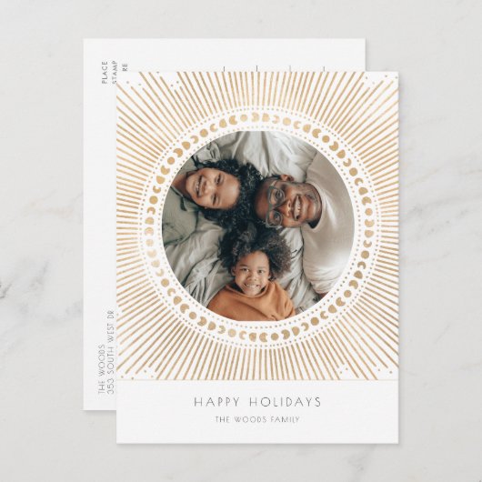 金ゴールド日が差すことフレームアートデコ家族の写真ホリデー ポストカード (正面/裏面)