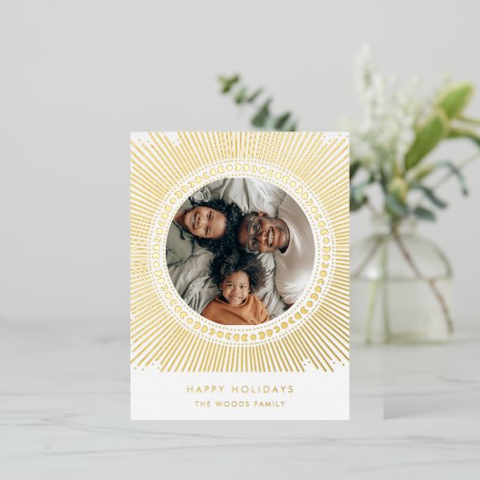 金ゴールド日が差すことフレームアートデコ家族写真 箔シーズンポストカード (立ち正面)