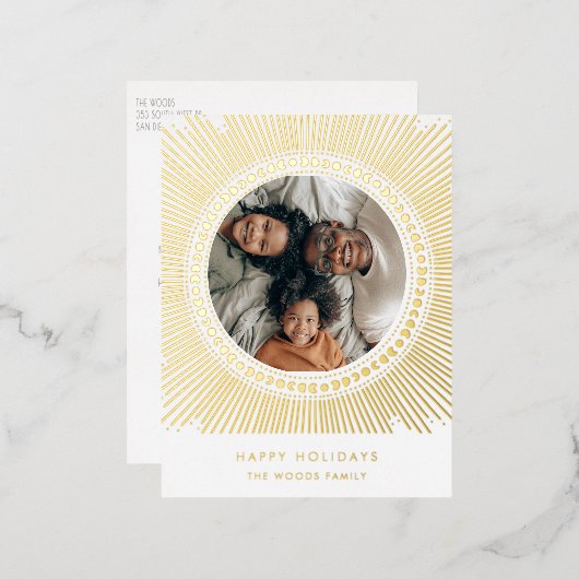 金ゴールド日が差すことフレームアートデコ家族写真 箔シーズンポストカード (正面/裏面)