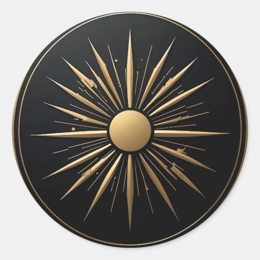 金ゴールド日が差すことラインアートブラックステッカー ラウンドシール (正面)