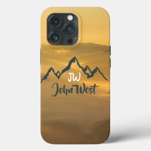 金ゴールド日の個人用山モノグラム iPhone 13 PROケース