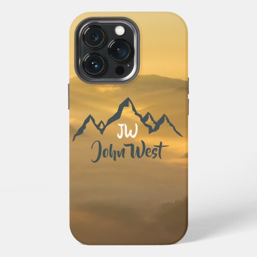 金ゴールド日の個人用山モノグラム iPhoneケース (裏面)