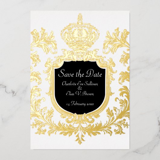 金ゴールド日付の結婚保存 箔招待状 (正面)