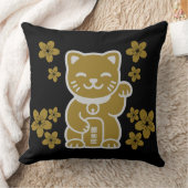 金ゴールド日本の招き猫 クッション (ブランケット)