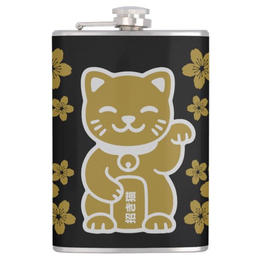 金ゴールド日本の招き猫 フラスク (正面)