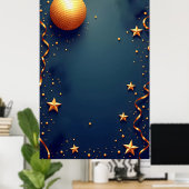 金ゴールド星とクリスマスを持つ青い背景 ポスター (ホームオフィス)