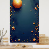 金ゴールド星とクリスマスを持つ青い背景 ポスター (キッチン)
