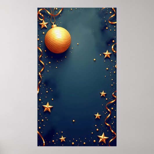 金ゴールド星とクリスマスを持つ青い背景 ポスター (正面)