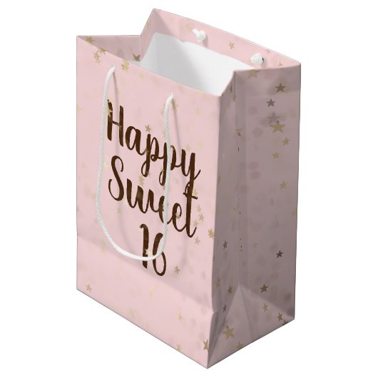 金ゴールド星とドット16誕生日中抱き枕 ミディアムペーパーバッグ (正面アングル)