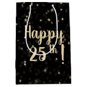 金ゴールド星とドット25誕生日中抱き枕 ミディアムペーパーバッグ (正面)