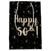 金ゴールド星とドット50誕生日中抱き枕 ミディアムペーパーバッグ (正面)