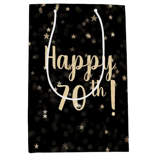 金ゴールド星とドット70誕生日中抱き枕 ミディアムペーパーバッグ (正面)