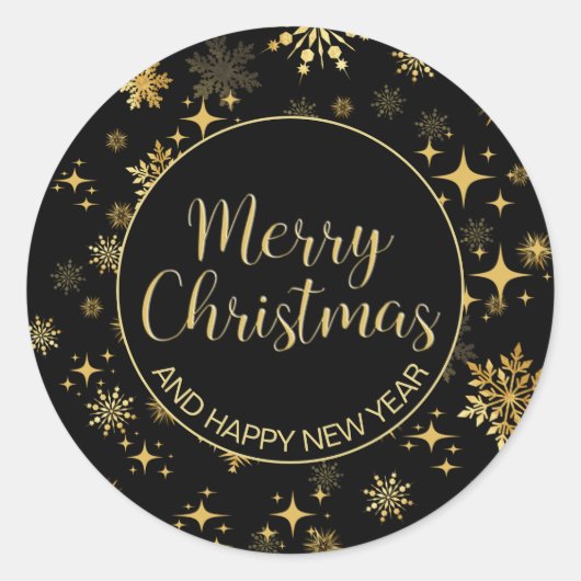 金ゴールド星と雪の結晶クリスマス ラウンドシール (正面)