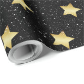 金ゴールド星と雪片ラッピング紙 ラッピングペーパー (ロールコーナー)
