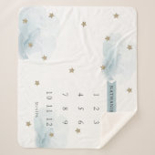 金ゴールド星と雲の青い少年の月次マイルストーン シェルパブランケット (正面)