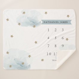 金ゴールド星と雲の青い少年の月次マイルストーン シェルパブランケット