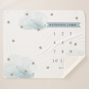 金ゴールド星と雲の青い少年の月次マイルストーン シェルパブランケット