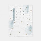 金ゴールド星と雲の青い少年の月次マイルストーン フリースブランケット (正面)