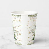 金ゴールド星の平和と喜びグリーンクリスマスツリー 紙コップ (左)