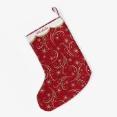 金ゴールド星の旋回パーソナライズされた スモールクリスマスストッキング (裏面 (吊り時))