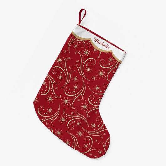 金ゴールド星の旋回パーソナライズされた スモールクリスマスストッキング (正面 (吊り時))