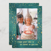 金ゴールド星の緑の誕生日カード 案内状 (正面/裏面)