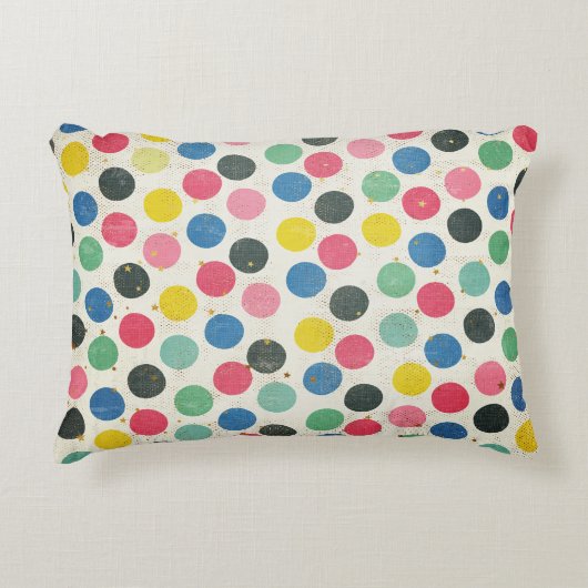 金ゴールド星を持つ数々の水玉模様,色のストライプ付き アクセントクッション (正面)