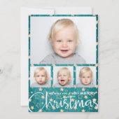 金ゴールド星オンターコイズ複数フォトクリスマス シーズンカード (正面)