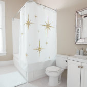 金ゴールド星オンホワイト シャワーカーテン (インサイチュ)