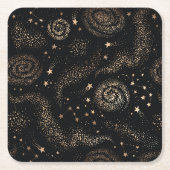 金ゴールド星コンステレーション銀河系パターン スクエアペーパーコースター (正面)