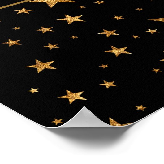 金ゴールド星メッセージ付き黒誕生日 ポスター (角)