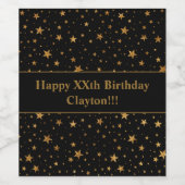 金ゴールド星メッセージ付き黒誕生日 ワインラベル (シングルラベル)