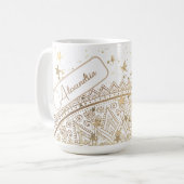 金ゴールド星付きマンダラパーソナライズされたー コーヒーマグカップ (正面左)