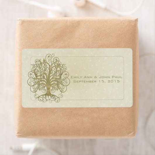 金ゴールド星付き石の上の渦巻きツリー日付を保存 ラベル (インサイチュ)