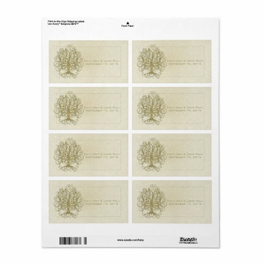 金ゴールド星付き石の上の渦巻きツリー日付を保存 ラベル (フルシート)