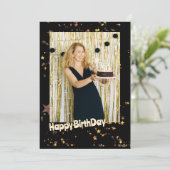 金ゴールド星写真誕生日カード サンキューカード (スタンド正面)