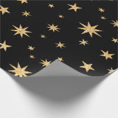 金ゴールド星包み紙 – 黒い背景 ラッピングペーパー (角)