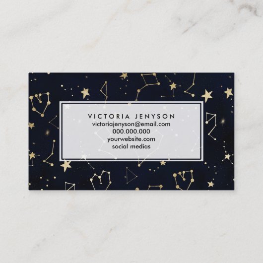 金ゴールド星座ハート星水色 名刺 (裏面)