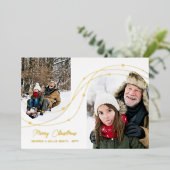 金ゴールド星弦アーチ写真メリークリスマス 箔シーズンカード (立ち正面)