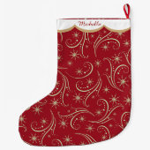 金ゴールド星旋回パタパーソナライズされたーン ラージクリスマスストッキング (裏面)
