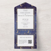 金ゴールド星月星天空QRコード結婚ズ オールインワン招待状 (内側)