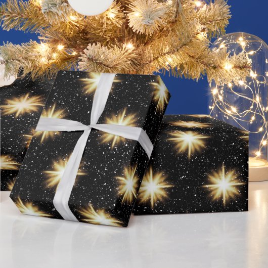 金ゴールド星雪 ラッピングペーパー (クリスマス)
