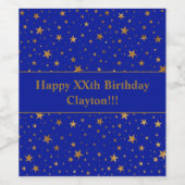 金ゴールド星(メッセージ付き青誕生日) ワインラベル (シングルラベル)