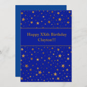 金ゴールド星(メッセージ付き青誕生日) 招待状 (正面/裏面)